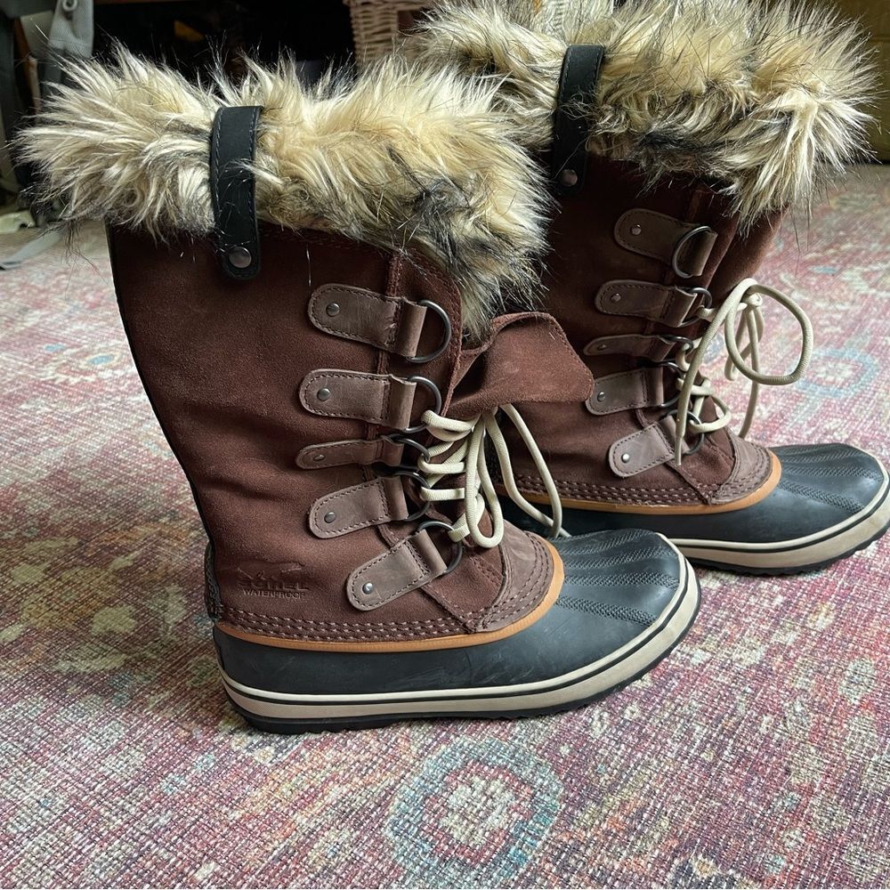 Sorel Joan of Arc Dark Brown Fur-Lined Boots Tobacco Sanguine Women’s 9.5 - Picture 3 of 12